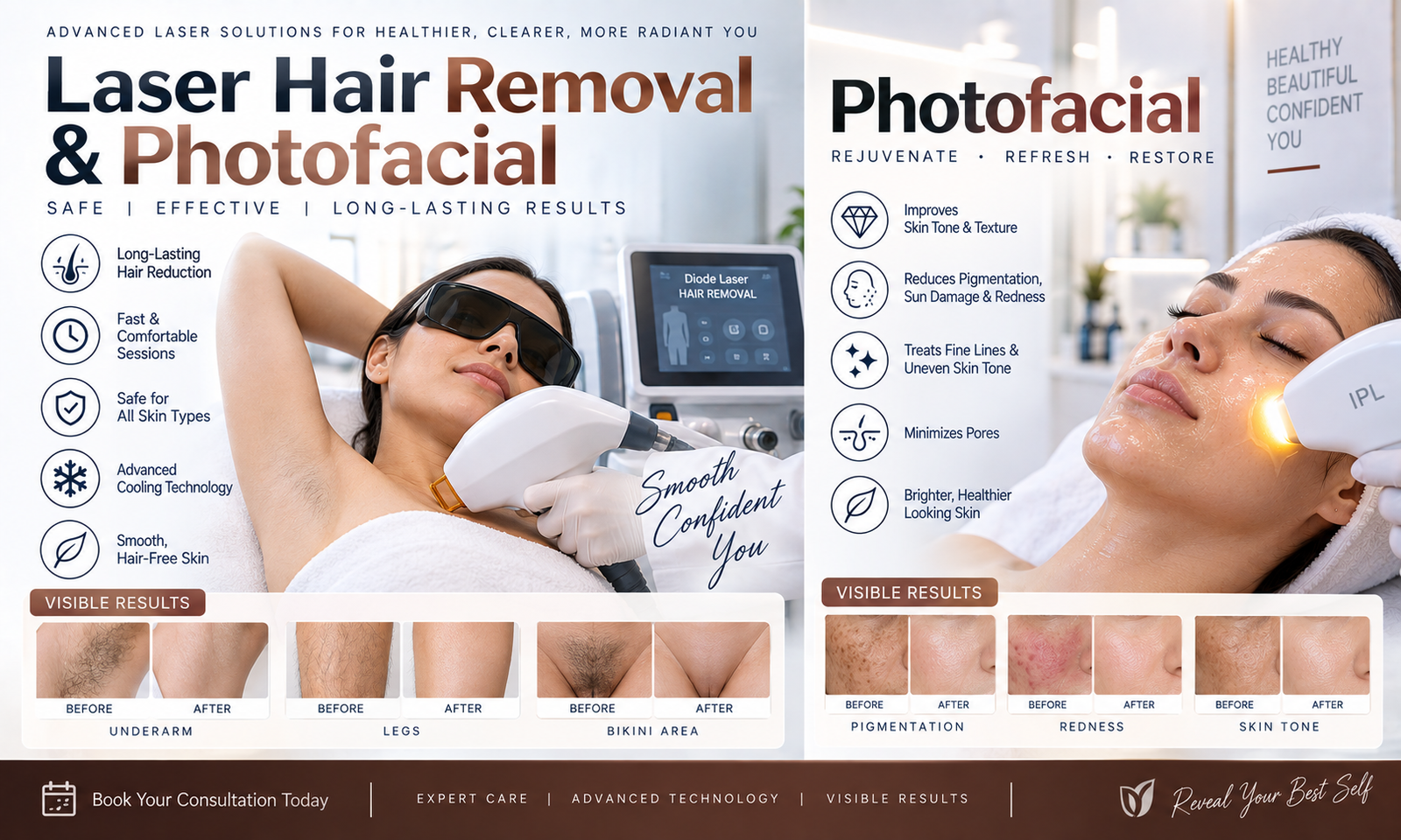 लेसर उपचार (Laser Hair Removal & Photofacial)